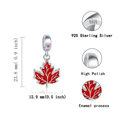 Spring Collection 100% 925 Sterling Silver Maple Leaf Red Enamel &cz Charm Bead Fit European Bracelet Diy Jewelry Free Shipping