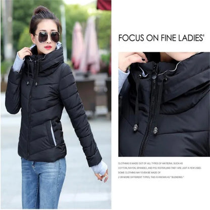 New women's cotton coat short outwear Standing collar zipper Jacket Drawstring slim  multicolor winter small tops warm handguard