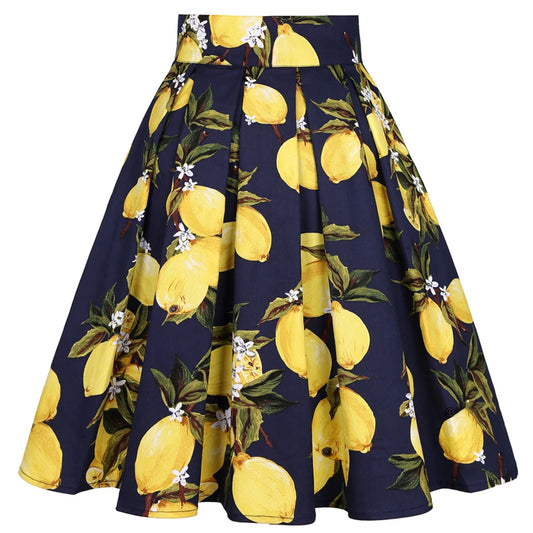 2024 Summer French High Waist Pleated Skirts Blue 50s Vintage Casual Dance Party Skirt Sexy Cute Midi Lemon Skater Women Clothes