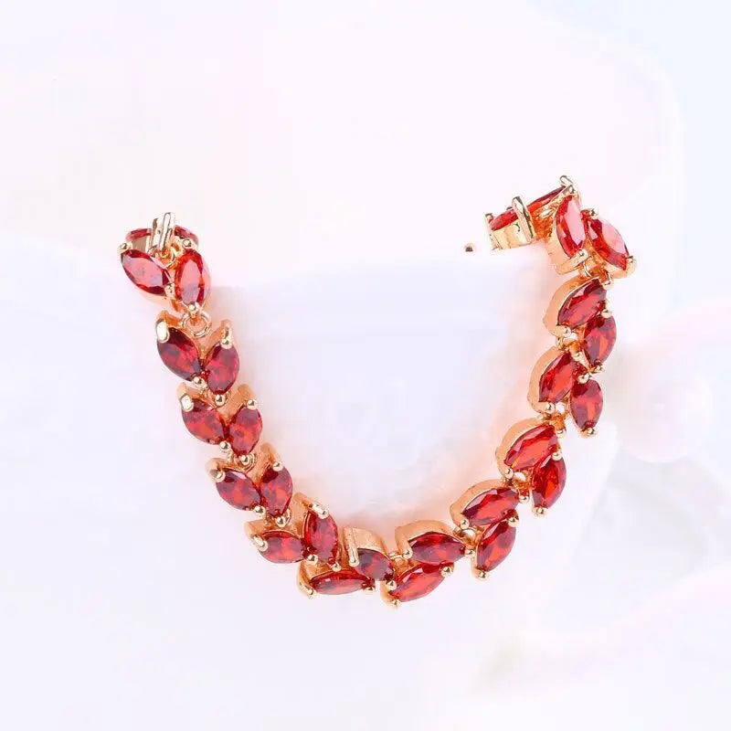 MxGxFam Rose Gold Color Full CZ Red Olive Leaves Bracelets For Women 17  cm / 19 cm AAA+ Cubic Zircon