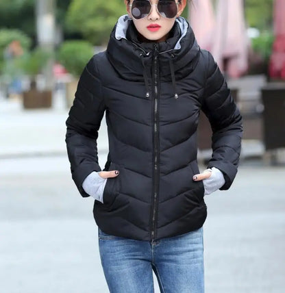 New women's cotton coat short outwear Standing collar zipper Jacket Drawstring slim  multicolor winter small tops warm handguard