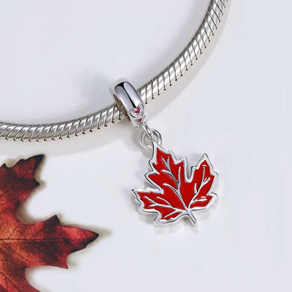 Spring Collection 100% 925 Sterling Silver Maple Leaf Red Enamel &cz Charm Bead Fit European Bracelet Diy Jewelry Free Shipping