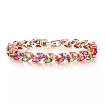 MxGxFam Rose Gold Color Full CZ Red Olive Leaves Bracelets For Women 17  cm / 19 cm AAA+ Cubic Zircon