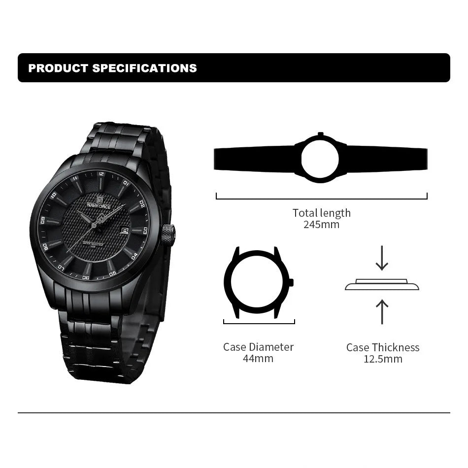 Top Brand NAVIFORCE Men's Watch Waterproof Quartz Business Casual Wristwaches Stainless Steel Strap Date Clock Relogio Masculino